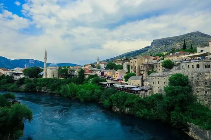 Framed Print : Panoramic View to the Spring and Green cityscape of Mostar, Bosnia and Herzegovina Framed Print : Panoramic View to the Spring and Green cityscape of Mostar, Bosnia and Herzegovina