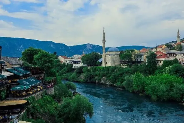 Framed Print : Panoramic View to the Spring and Green cityscape of Mostar, Bosnia and Herzegovina Framed Print : Panoramic View to the Spring and Green cityscape of Mostar, Bosnia and Herzegovina