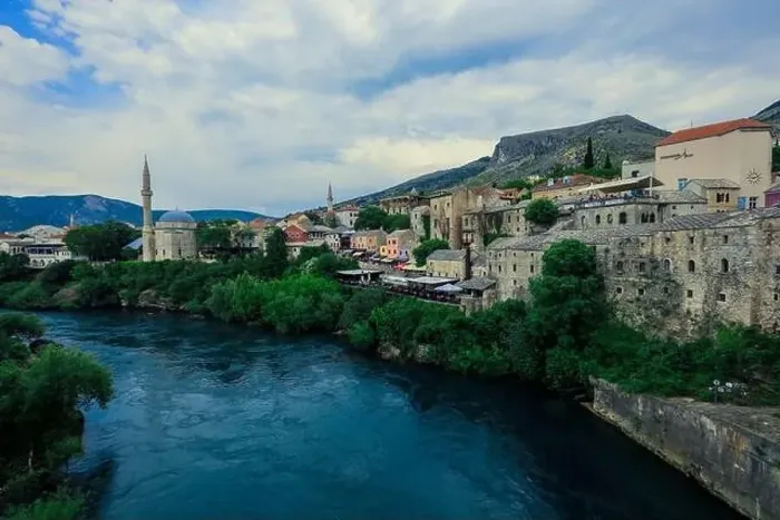 Framed Print : Panoramic View to the Spring and Green cityscape of Mostar, Bosnia and Herzegovina Framed Print : Panoramic View to the Spring and Green cityscape of Mostar, Bosnia and Herzegovina