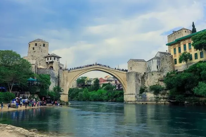 Framed Print : Panoramic View to the Spring and Green cityscape of Mostar, Bosnia and Herzegovina Framed Print : Panoramic View to the Spring and Green cityscape of Mostar, Bosnia and Herzegovina
