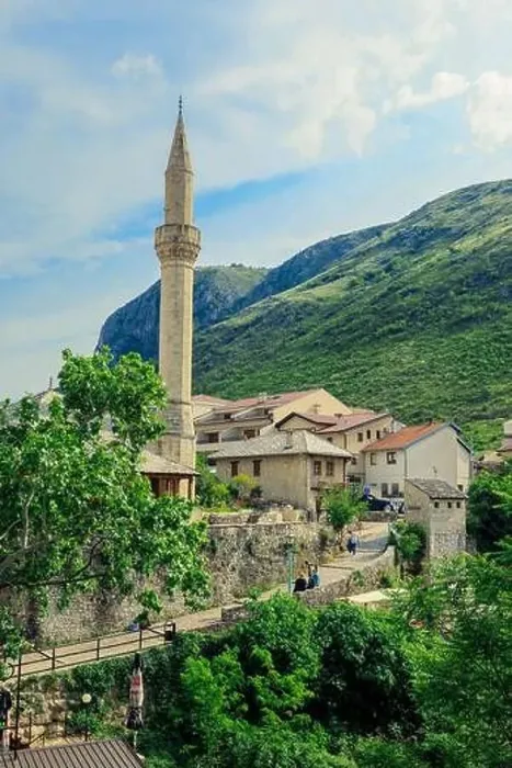 Framed Print : Panoramic View to the Spring and Green cityscape of Mostar, Bosnia and Herzegovina Framed Print : Panoramic View to the Spring and Green cityscape of Mostar, Bosnia and Herzegovina