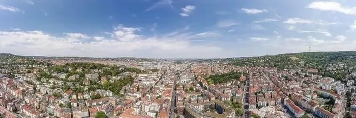 Framed Print : Panoramic view of Stuttgart suburb near hills in Germany at summer noon Framed Print : Panoramic view of Stuttgart suburb near hills in Germany at summer noon
