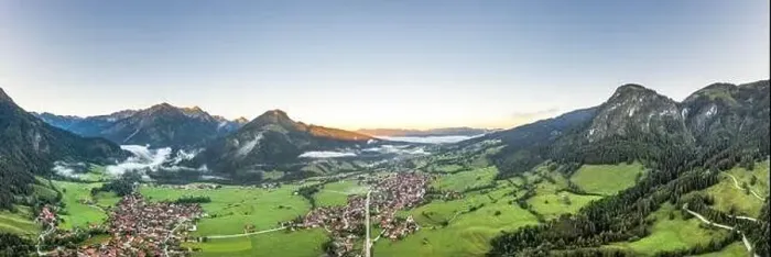 Framed Print : Panoramic view of village Bad Oberdorf at Germany Austria border at sunset