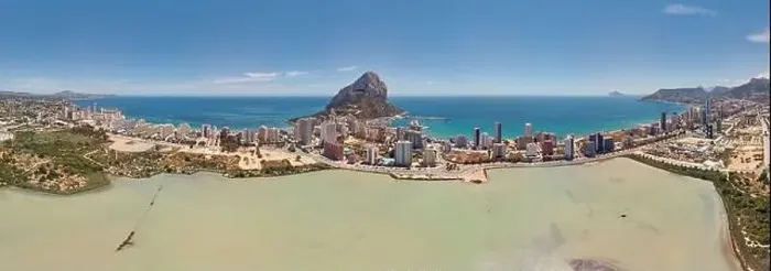 Framed Print : Panoramic wide angle salt lake waterside view Calpe skyline cityscape and Penyal d'Ifac Natural Park Framed Print : Panoramic wide angle salt lake waterside view Calpe skyline cityscape and Penyal d'Ifac Natural Park
