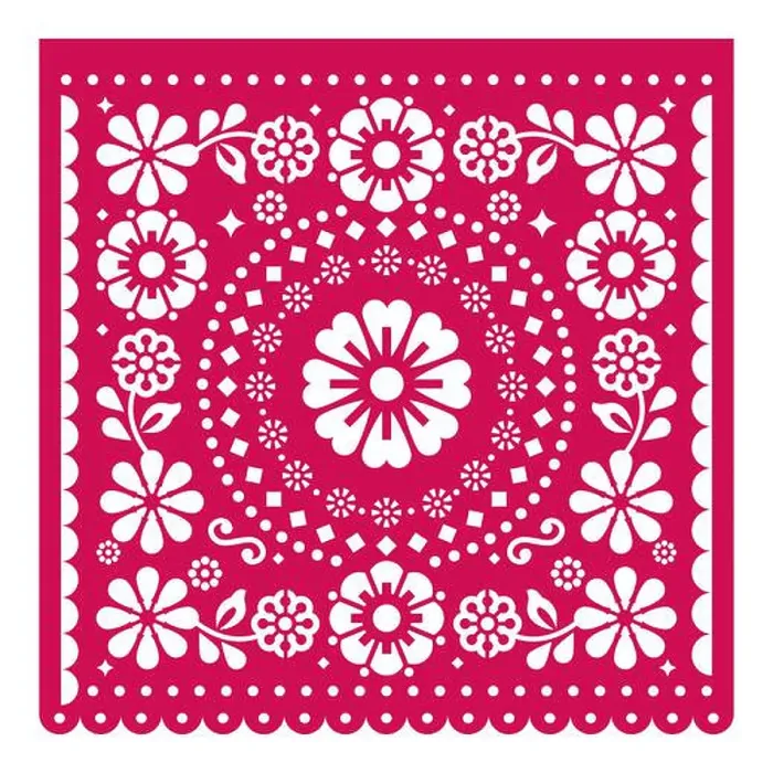 Framed Print : Papel Picado vector square design wit flowers, Mexican cutout paper garland decoration in pink on white background Framed Print : Papel Picado vector square design wit flowers, Mexican cutout paper garland decoration in pink on white background