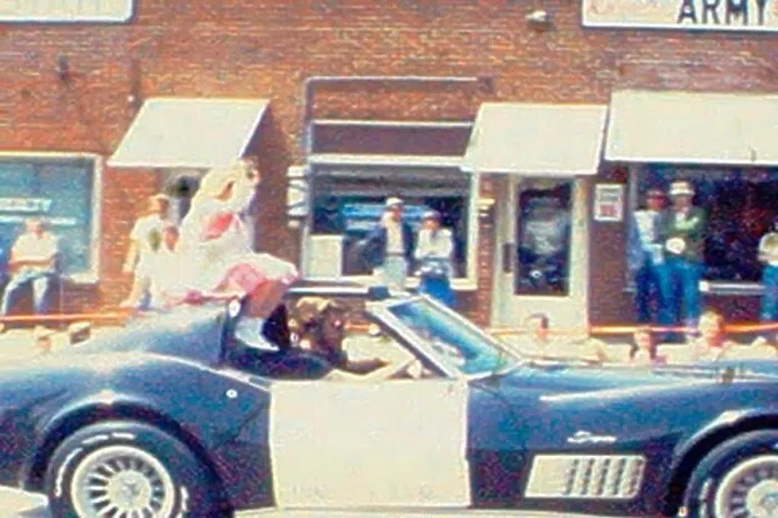 Framed Print : Parade in early 1970s in North Carolina Small Town. Cheerleaders and great vintage cars Framed Print : Parade in early 1970s in North Carolina Small Town. Cheerleaders and great vintage cars