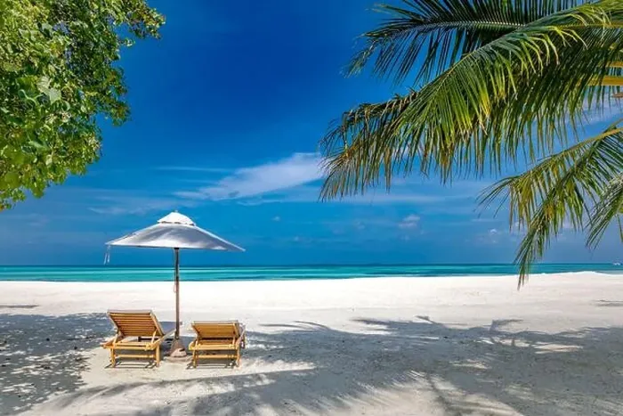 Framed Print : Paradise beach. Perfect tropical island. Beautiful palm trees and tropical beach nature. Moody blue sky and blue lagoon. Luxury travel summer holiday Framed Print : Paradise beach. Perfect tropical island. Beautiful palm trees and tropical beach nature. Moody blue sky and blue lagoon. Luxury travel summer holiday