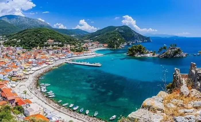 Framed Print : Parga, Greece. Aerial view of the resort town and island of Panagia Framed Print : Parga, Greece. Aerial view of the resort town and island of Panagia