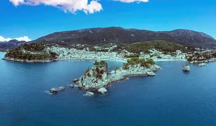 Framed Print : Parga Greece, Epirus. Aerial drone view of coastal city Framed Print : Parga Greece, Epirus. Aerial drone view of coastal city