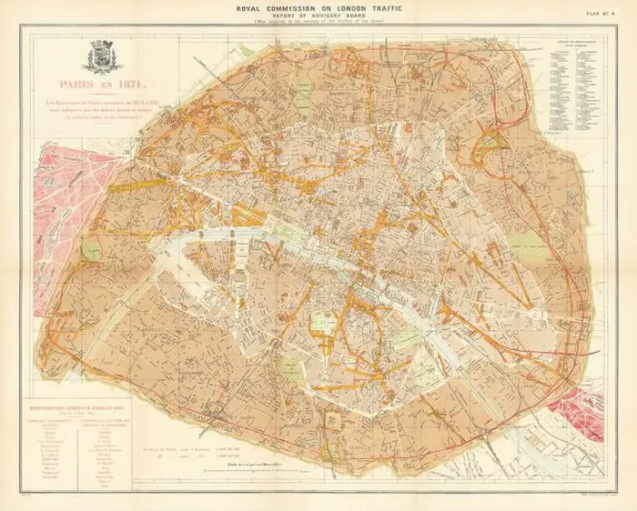 Framed Print : Paris showing 1854-1871 Haussmann boulevard renovations / realignments 1905 map Framed Print : Paris showing 1854-1871 Haussmann boulevard renovations / realignments 1905 map