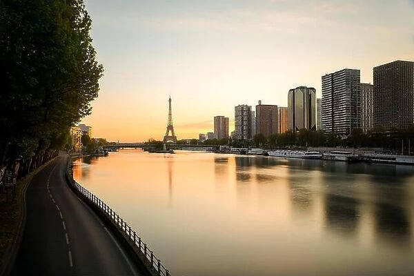 Paris skyline with Eiffel tower and Seine river in Paris, France.Beautiful sunrise in Paris, France