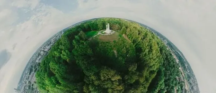 Framed Print : Park on the hill in Vilnius city, the historic center of Lithuania, European city. 360 VR panorama
