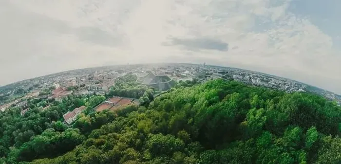 Framed Print : Park on the hill in Vilnius city, the historic center of Lithuania, European city. 360 VR panorama