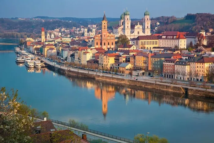Framed Print : Passau. Passau skyline during sunset, Bavaria, Germany Framed Print : Passau. Passau skyline during sunset, Bavaria, Germany