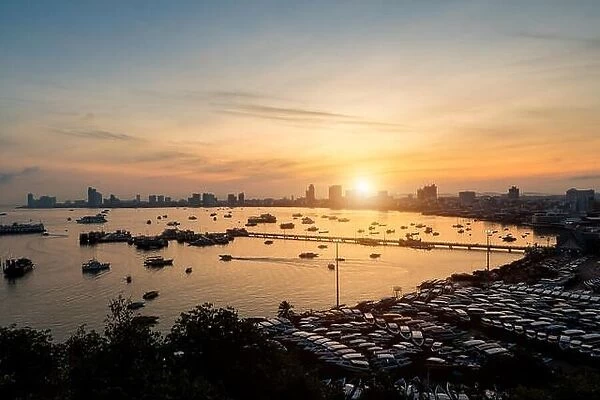 Pattaya city skyline and pier at morning in Pattaya, Chonburi, Thailand