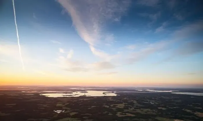 Framed Print : Peaceful natural lake background aerial drone view