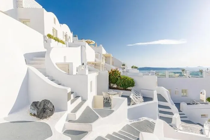 Framed Print : Peaceful view in Santorini, Greece with white architecture cruise ships, Mediterranean summer mood, vacation and travel background. Luxury destination Framed Print : Peaceful view in Santorini, Greece with white architecture cruise ships, Mediterranean summer mood, vacation and travel background. Luxury destination