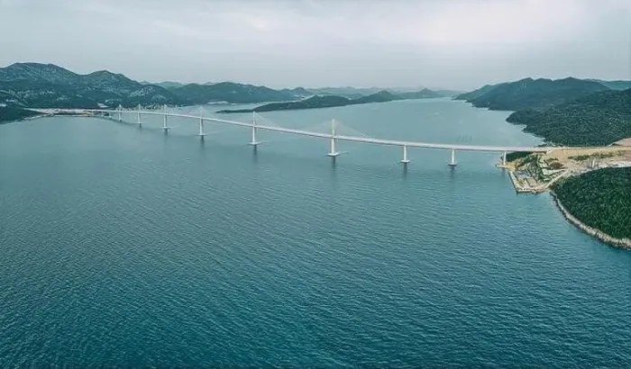 Framed Print : The Peljesac bridge connects the mainland with the peninsula Framed Print : The Peljesac bridge connects the mainland with the peninsula