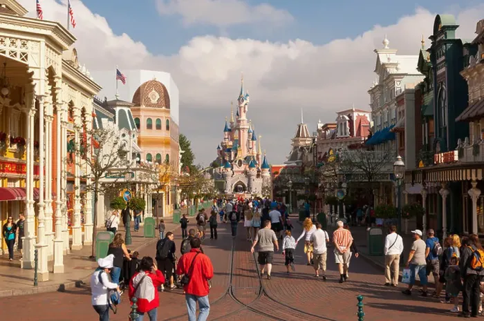 Framed Print : People in the Main Street USA at Disneyland Paris in France Framed Print : People in the Main Street USA at Disneyland Paris in France