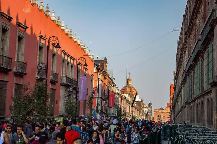 Framed Print : People walking down a street in Mexico City, Mexico Framed Print : People walking down a street in Mexico City, Mexico
