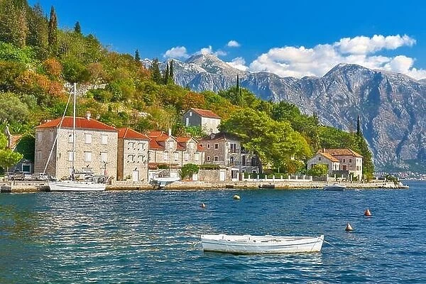 Perast balkan village mountain landscape, Kotor Bay, Montenegro