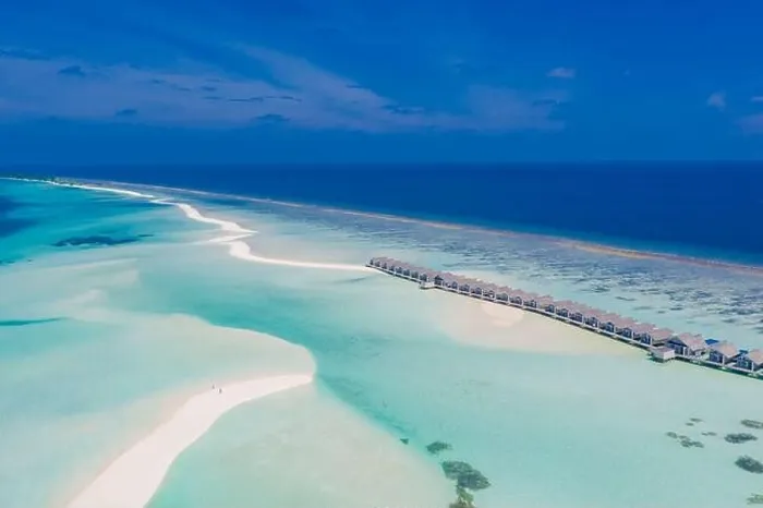 Framed Print : Perfect aerial landscape, luxury tropical resort or hotel with water villas and beautiful beach scenery. Amazing bird eyes view in Maldives, landscape