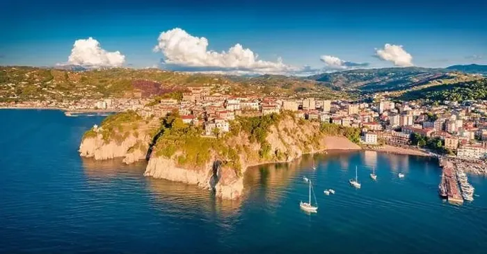 Framed Print : Perfect evening view from flying drone of Agropoli port Framed Print : Perfect evening view from flying drone of Agropoli port