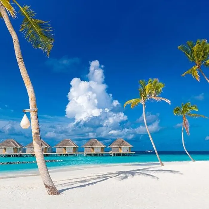 Framed Print : Perfect island beach with water villas, luxury bungalows under palm trees, close to blue sea. Amazing travel destination, relax beach resort landscape Framed Print : Perfect island beach with water villas, luxury bungalows under palm trees, close to blue sea. Amazing travel destination, relax beach resort landscape