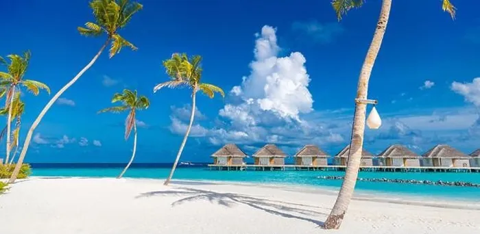 Framed Print : Perfect island beach with water villas, luxury bungalows under palm trees, close to blue sea. Amazing travel destination, relax beach resort landscape Framed Print : Perfect island beach with water villas, luxury bungalows under palm trees, close to blue sea. Amazing travel destination, relax beach resort landscape