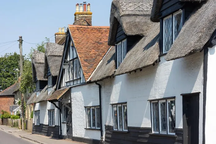 Framed Print : Period cottages, High Street, Much Hadham, Hertfordshire, England, United Kingdom Framed Print : Period cottages, High Street, Much Hadham, Hertfordshire, England, United Kingdom