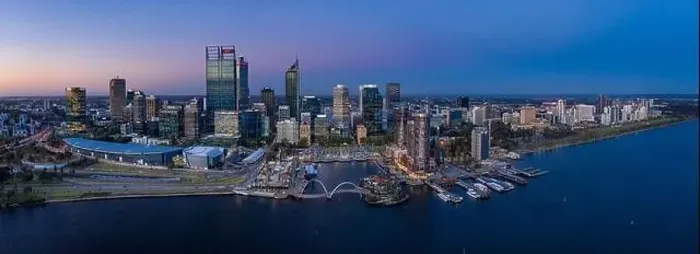 Framed Print : Perth Australia November 5th 2019: Aerial panoramic view of the beautiful city of Perth on the Swan river at dusk Framed Print : Perth Australia November 5th 2019: Aerial panoramic view of the beautiful city of Perth on the Swan river at dusk