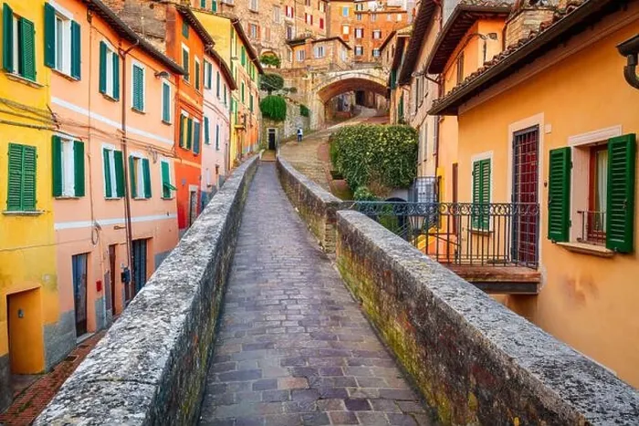 Framed Print : Perugia, Italy on the medieval Aqueduct Street in the morning Framed Print : Perugia, Italy on the medieval Aqueduct Street in the morning