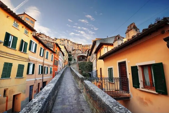 Framed Print : Perugia, Italy on the medieval Aqueduct Street in the morning Framed Print : Perugia, Italy on the medieval Aqueduct Street in the morning