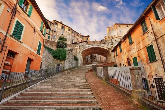 Framed Print : Perugia, Italy on the medieval Aqueduct Street in the morning Framed Print : Perugia, Italy on the medieval Aqueduct Street in the morning