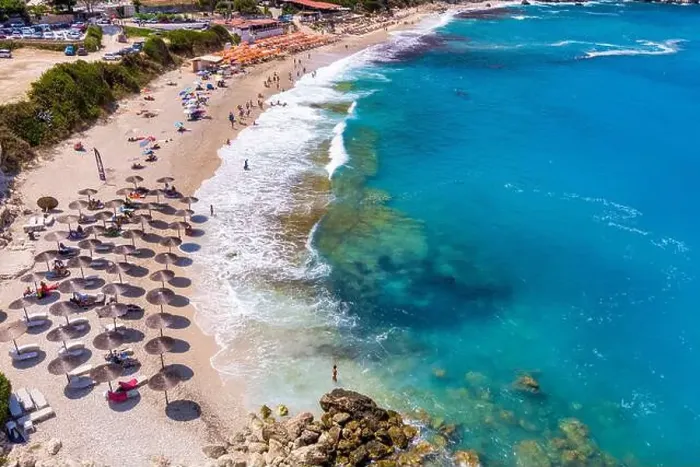 Framed Print : Petani Beach in Kefalonia features turquoise waters Framed Print : Petani Beach in Kefalonia features turquoise waters