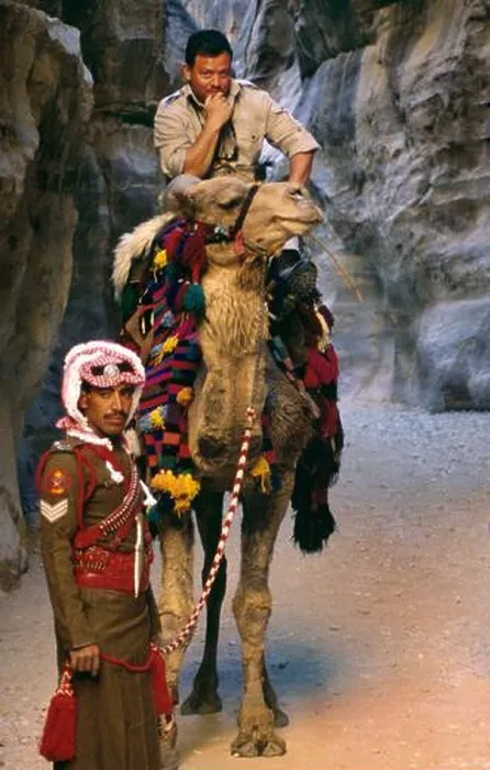 Framed Print : Peter Greenberg with King Abdulah II of Jordan on camel back at the entrance to Petra, 2001 Framed Print : Peter Greenberg with King Abdulah II of Jordan on camel back at the entrance to Petra, 2001