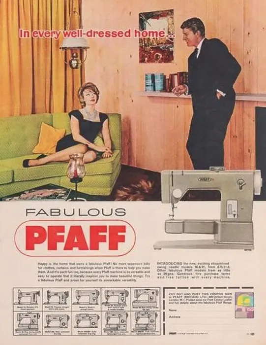 Framed Print : Pfaff sewing machine vintage paper advertisement advert 1970s 1980s