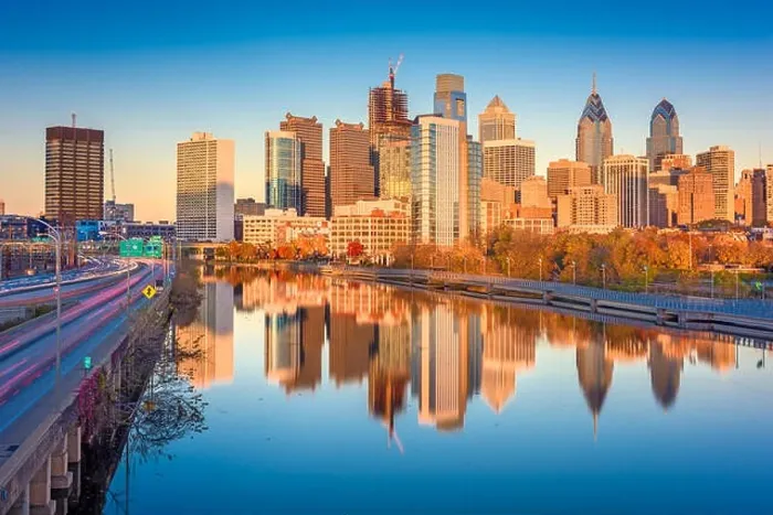Framed Print : Philadelphia, Pennsylvania, USA downtown city skyline on the Schuylkill River at twilight