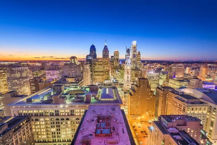 Framed Print : Philadelphia, Pennsylvania, USA downtown city skyline from above at twilight Framed Print : Philadelphia, Pennsylvania, USA downtown city skyline from above at twilight