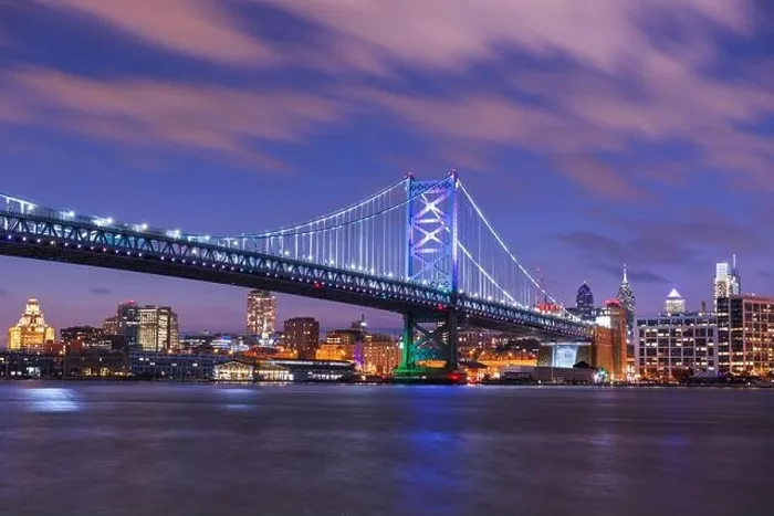 Framed Print : Philadelphia, Pennsylvania, USA skyline on the Delaware river with Ben Franklin Bridge at night Framed Print : Philadelphia, Pennsylvania, USA skyline on the Delaware river with Ben Franklin Bridge at night