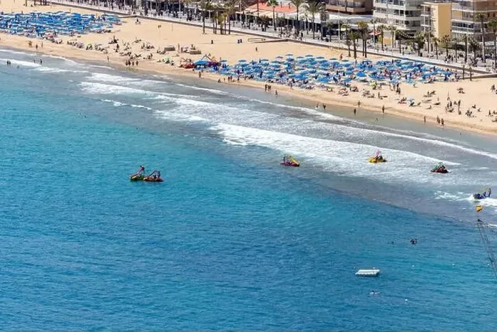 Framed Print : Photo of the city of Benidorm in Spain in the summer time showing people on the famous Levante Beach Framed Print : Photo of the city of Benidorm in Spain in the summer time showing people on the famous Levante Beach