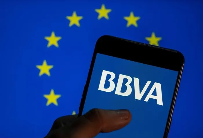 Framed Print : In this photo illustration the Spanish multinational BBVA bank logo is seen on an Android mobile device screen with Framed Print : In this photo illustration the Spanish multinational BBVA bank logo is seen on an Android mobile device screen with
