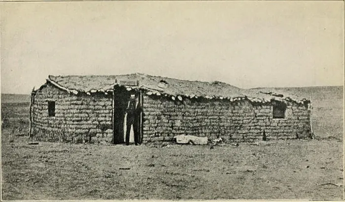 Framed Print : Photograph from 1913 depicting the first sod house built in Dodge City