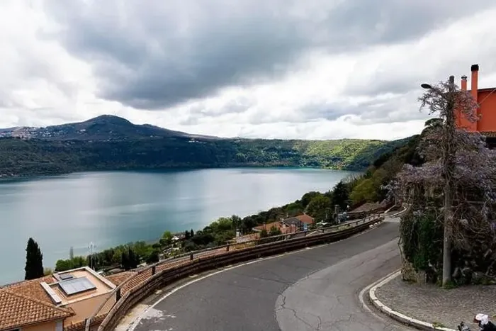 Framed Print : Photograph taken in Castel Gandolfo, Italy, from an elevated perspective, capturing a view of the lake and mountains Framed Print : Photograph taken in Castel Gandolfo, Italy, from an elevated perspective, capturing a view of the lake and mountains