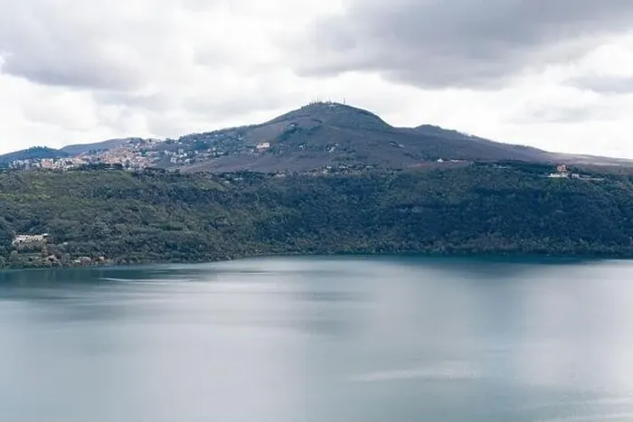 Framed Print : Photograph taken in Castel Gandolfo, Italy, from an elevated perspective, capturing a view of the lake and mountains Framed Print : Photograph taken in Castel Gandolfo, Italy, from an elevated perspective, capturing a view of the lake and mountains