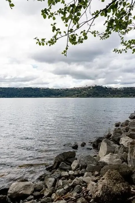 Framed Print : Photograph taken in Castel Gandolfo, Italy, featuring a view of the lake and mountains with a distant cityscape Framed Print : Photograph taken in Castel Gandolfo, Italy, featuring a view of the lake and mountains with a distant cityscape