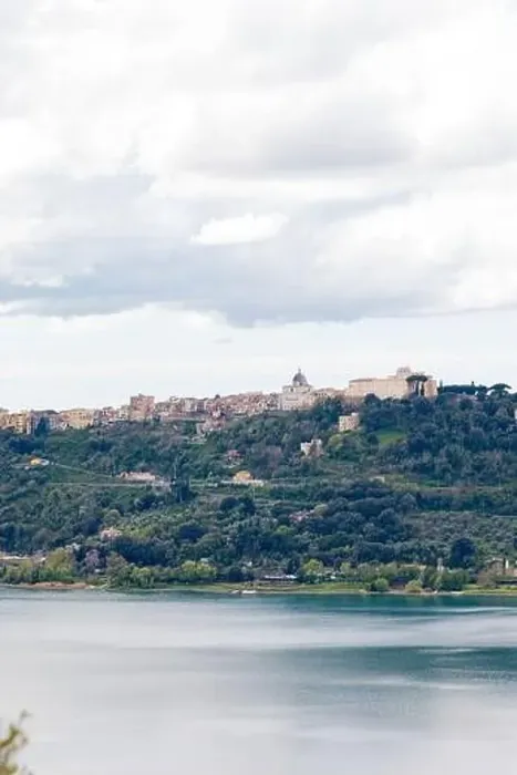 Framed Print : Photograph taken in Castel Gandolfo, Italy, featuring a view of the lake and mountains with a distant cityscape Framed Print : Photograph taken in Castel Gandolfo, Italy, featuring a view of the lake and mountains with a distant cityscape