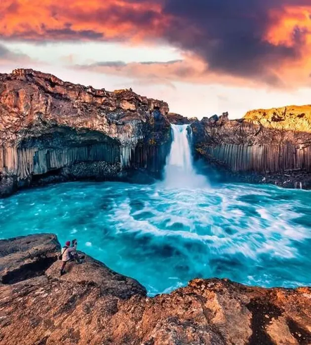 Framed Print : Photographer takes picture of Ingvararfoss waterfall Framed Print : Photographer takes picture of Ingvararfoss waterfall