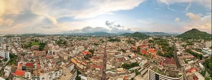 Framed Print : Phuket Thailand on March 27-2022 Aerial view drone photography High angle view of Phuket city