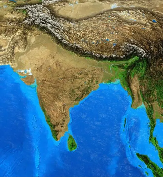 Framed Print : Physical map of India and Himalayas Framed Print : Physical map of India and Himalayas